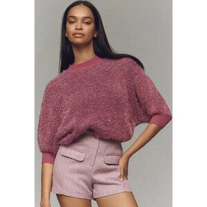 The Violetta Short-Sleeve Tinsel Sweater by Maeve Pink Lavender M